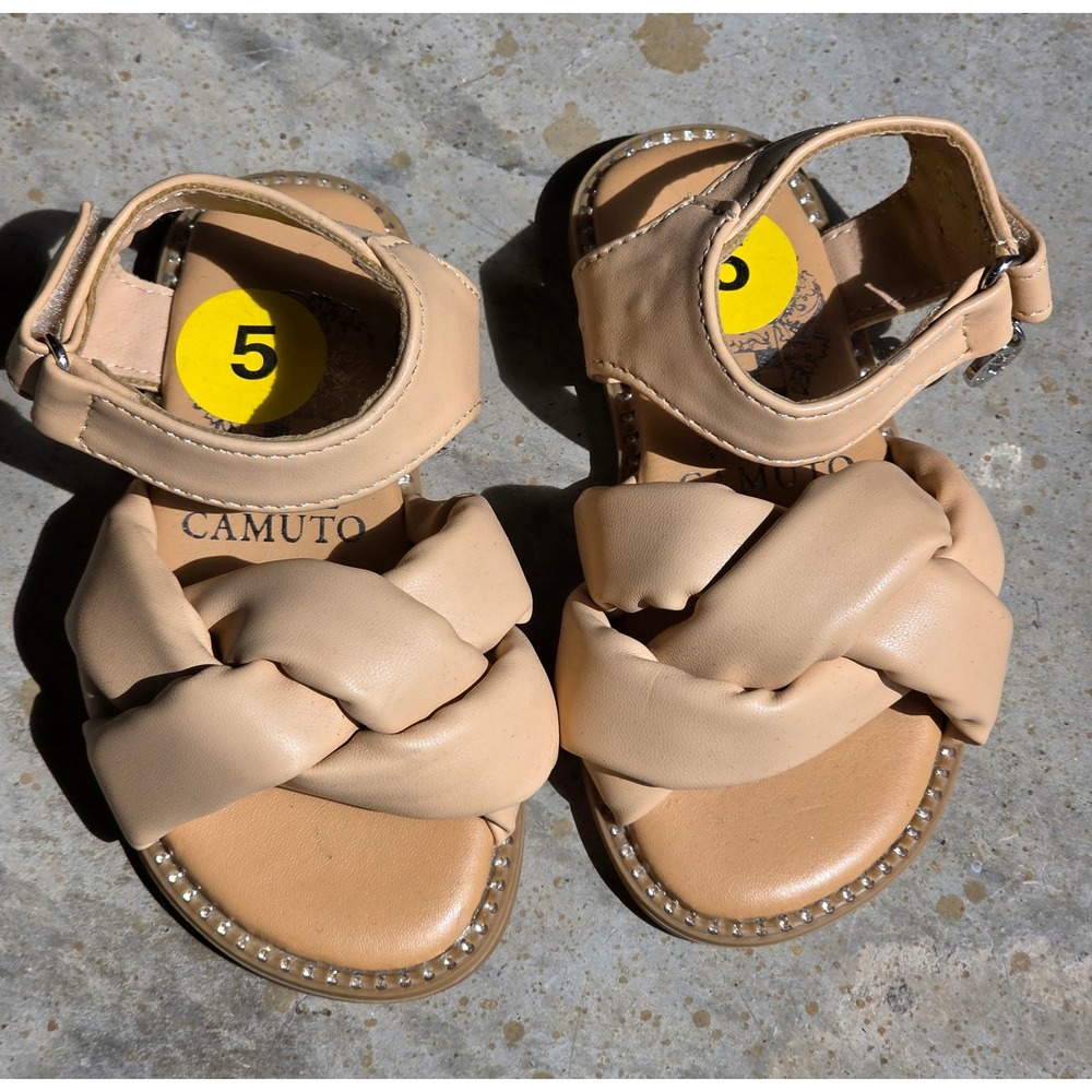 Vince Camuto Toddler Girls Braided Puffy Strap Sandals Beige Tan Size 5